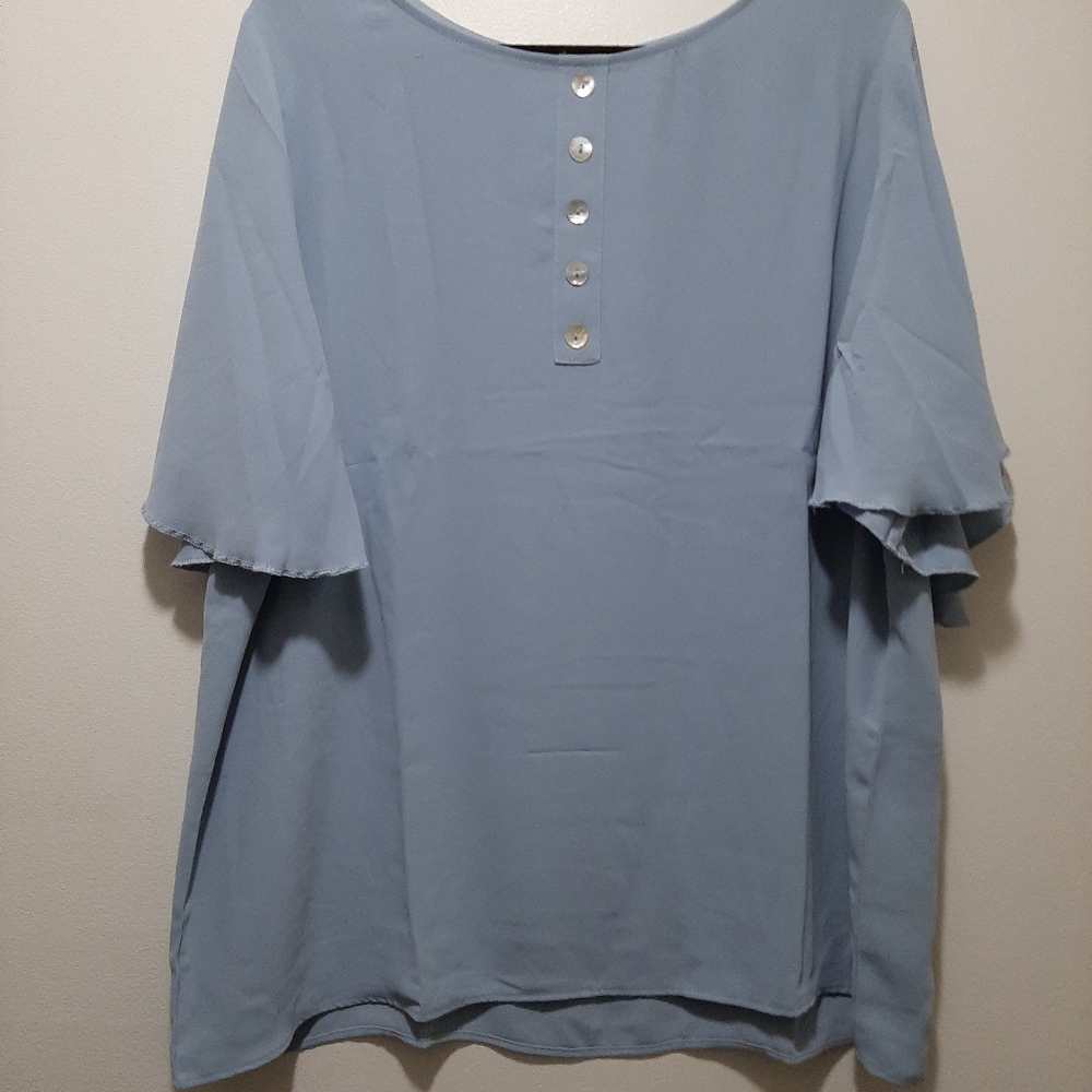 Zenana Preimium blue, bell sleeved shirt.